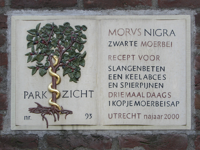 905503 Afbeelding van de gevelsteen 'Parkzicht nr. 93' uit 2000, in de gevel van het pand Koningslaan 93 te Utrecht, ...